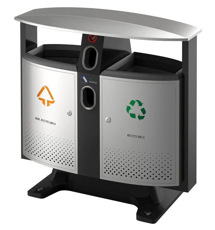 Buitenafvalbak 2x39L met asbak en batterijbakje
