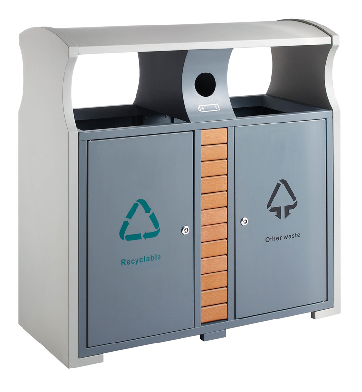 Buitenafvalbak 2x39L. + batterijbakje