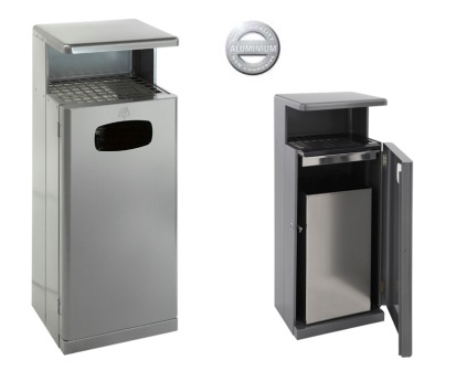 Buitenafvalbak en asbak met afdak, in aluminium